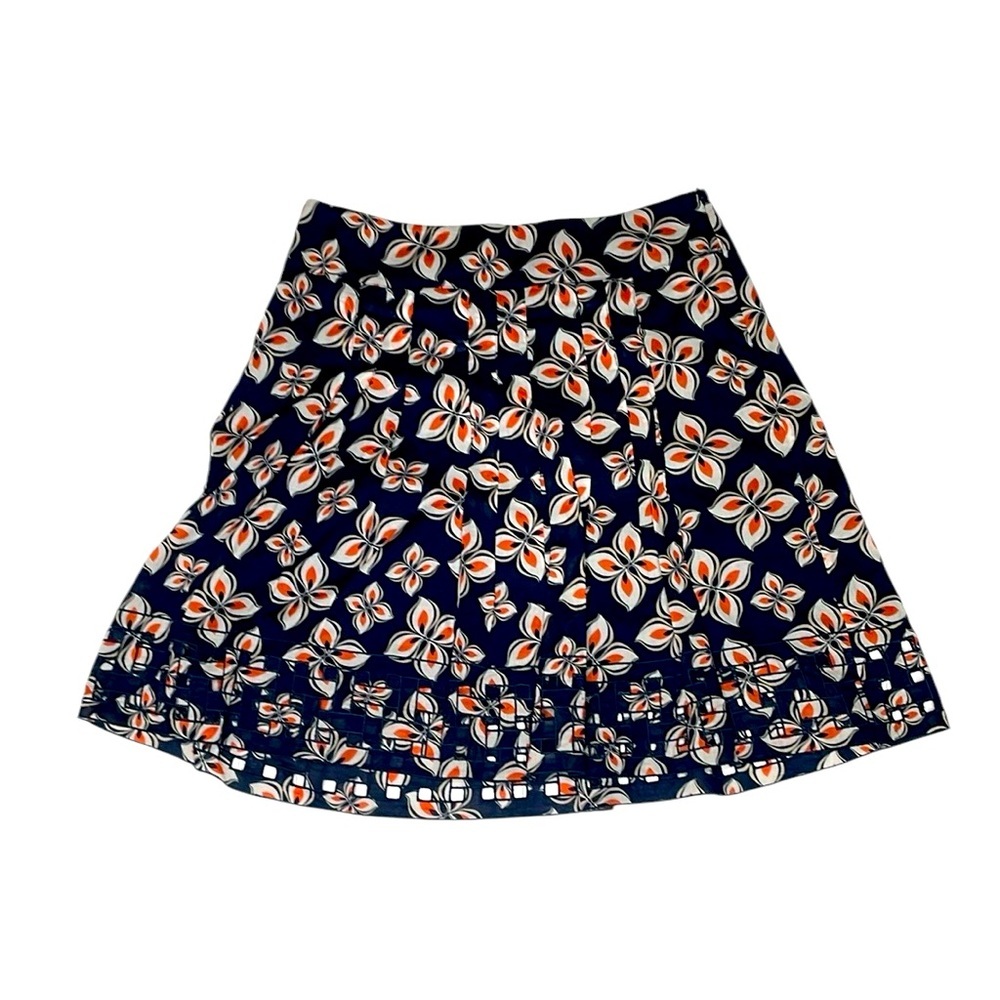 ANN TAYLOR WOMENS NAVY BLUE PLEATED FLORAL SKIRT SIZE 4 P